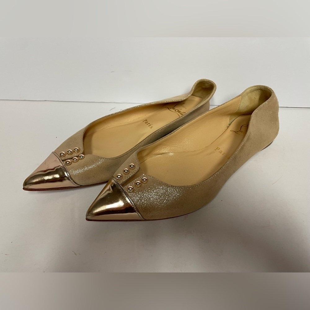 Christian Louboutin Pointed Flats ballets soft suede tan rose gold 35.5